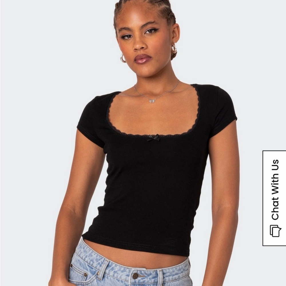 Edikted black lace cap sleeve top